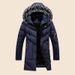 Men's Long Hooded Winter Coat With Fleece Lining, Heavyweight Cotton Jacket For Cold Weather, Plus Size Parka With Zipper Pockets_viptrois.com