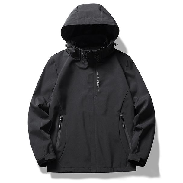Men's Three-proof Mountaineering Suit, Single-layer Hooded Solid Color Waterproof And Windproof Jacket_viptrois.com