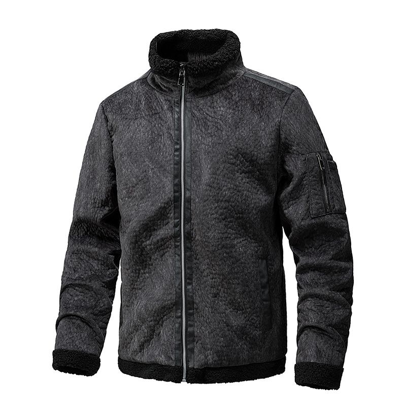 Fleece 2025 Winter Lambskin Suede Stand-up Collar Leather Jacket Thickened Casual Men's Fur All-in-one Coat_viptrois.com