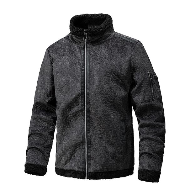 Fleece 2025 Winter Lambskin Suede Stand-up Collar Leather Jacket Thickened Casual Men's Fur All-in-one Coat_viptrois.com