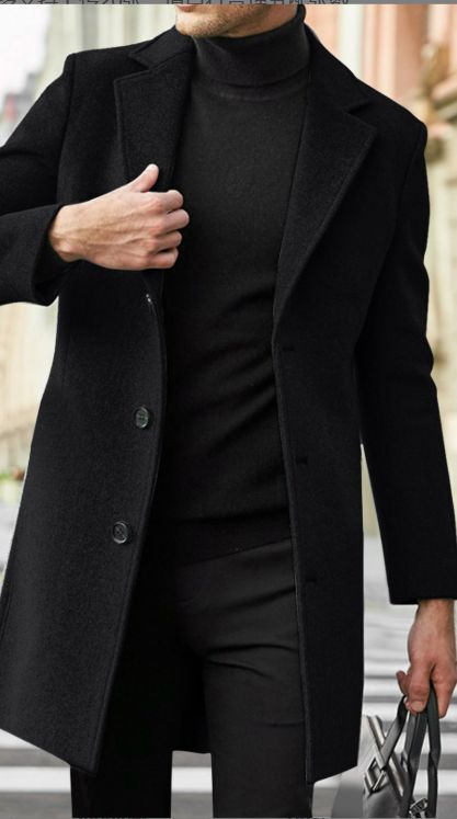 Men's Clothing Classic British Style Men's Long Wool Coat - Winter Trench Coat With Multiple Pockets (Black, Khaki, Brown, Light Gray, Red)_viptrois.com