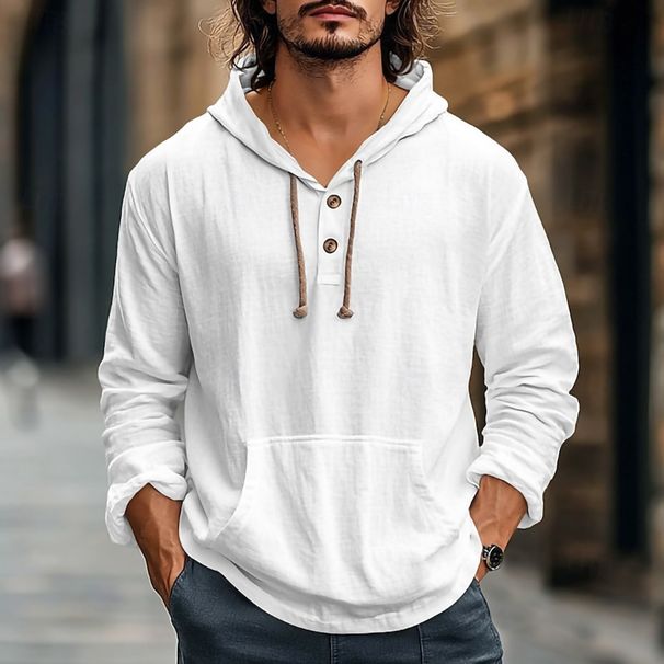 The 2025 New Spring And Autumn Men's Loose Long-sleeved T-shirt, Casual Daily Wear, Linen Hooded Pocket Sweatshirt, Thin_viptrois.com