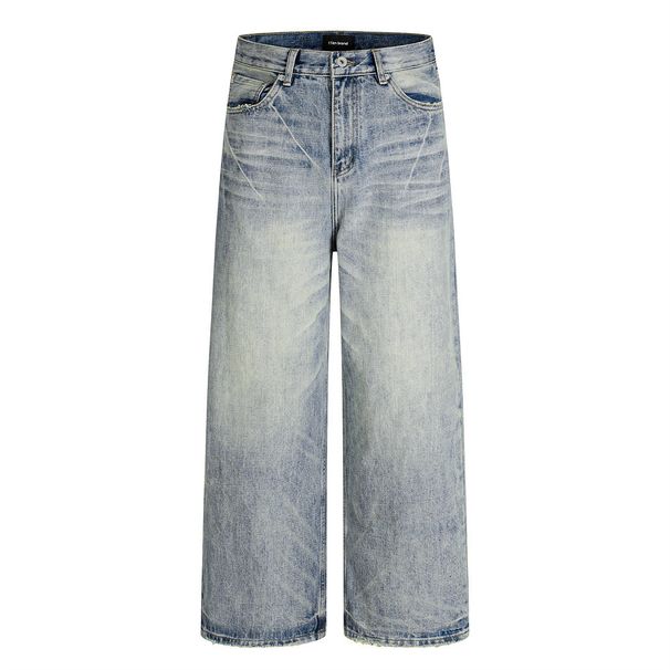 Punk Washed And Distressed Jeans For Men, Floor-Length Pants, Street Style, Frayed Edges, Loose Wide-Leg Straight-Leg_viptrois.com
