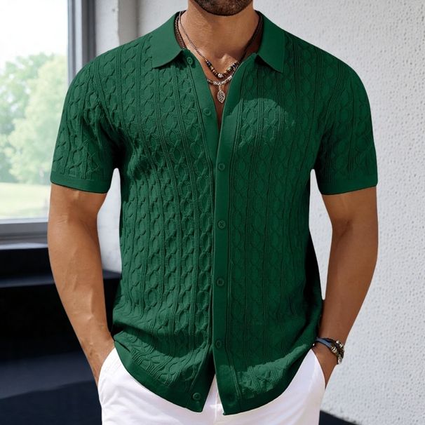 2025 Männer Sommer Kurzarm Polo Shirts Gestrickte Revers Strickjacke Top Streifen Nähte Männer Polo T-shirt Mode Camisa Hombre_viptrois.com