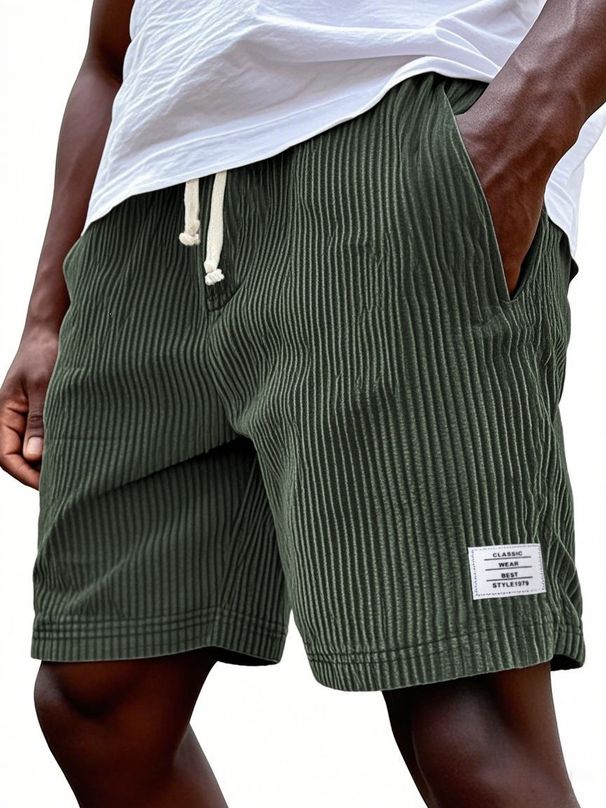 Men's Corduroy 5-Pocket Shorts - Wide Wale Casual Streetwear Knee-Length Shorts With Adjustable Waist For Urban Style & Outdoor Activities_viptrois.com