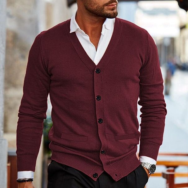 Loom 2024 Autumn Winter New Knitted Men V-neck Long Sleeve Slim Cardigan Cross-border Foreign Trade Men's Sweater Jacket_viptrois.com