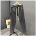 Men's Elastic Waist Jeans, Thin Summer Loose Fit Straight Leg Nine-Part Wide Leg Casual High Street Retro Trousers_viptrois.com