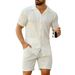 A New Men's Wavy Casual Breathable Solid-color Short-sleeved Shirt And Shorts Set From Europe And America_viptrois.com