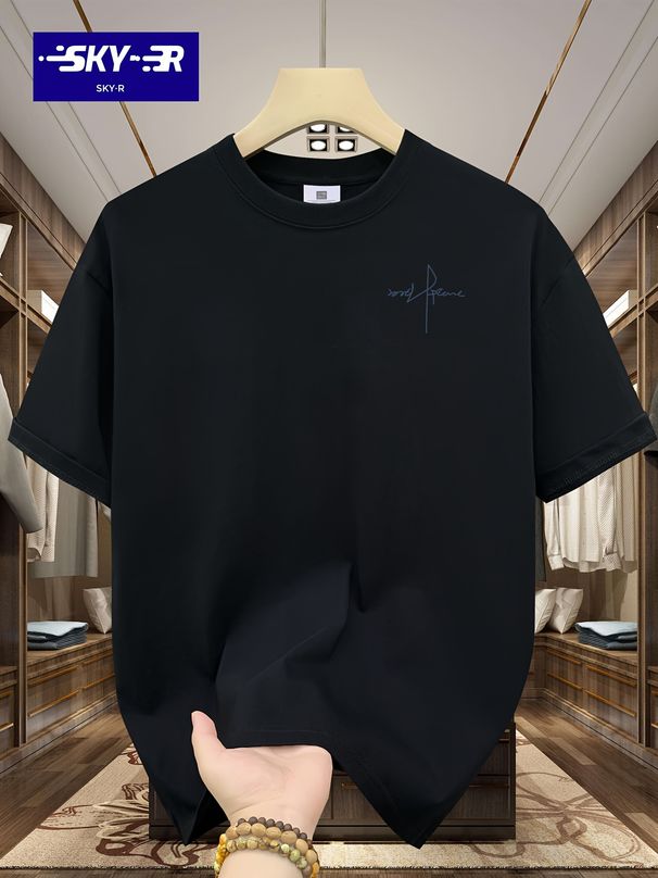 Men's Fashion Short-sleeved T-shirts Summer Slim-fit Pure Cotton Printed T-shirts Trendy Casual Versatile Tops_viptrois.com