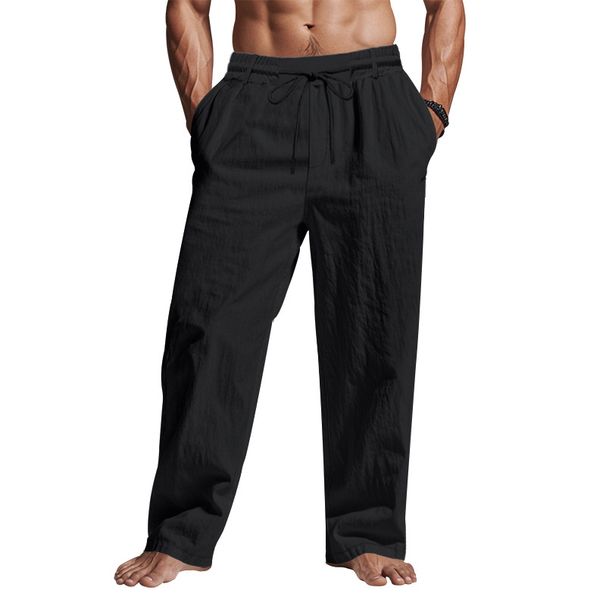 Men's Clothing American Casual Men's Beach Trend Button Style Loose Skin Friendly Breathable Sports Linen Trousers_viptrois.com