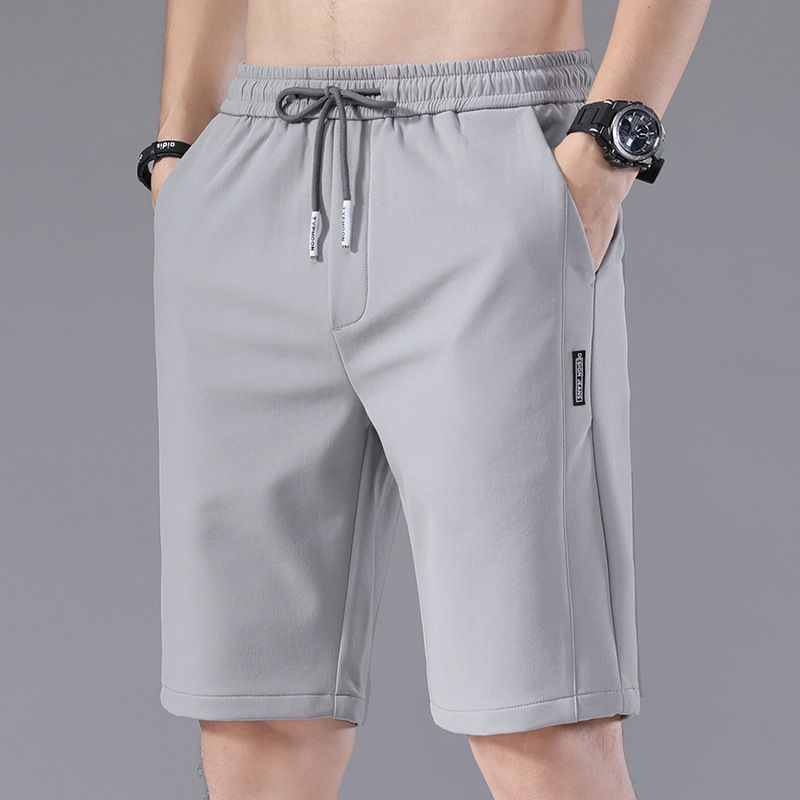 Men's Clothing Ice Silk Shorts Summer Loose Elastic Stitching Label Beach Five Point Shorts_viptrois.com
