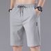 Men's Clothing Ice Silk Shorts Summer Loose Elastic Stitching Label Beach Five Point Shorts_viptrois.com