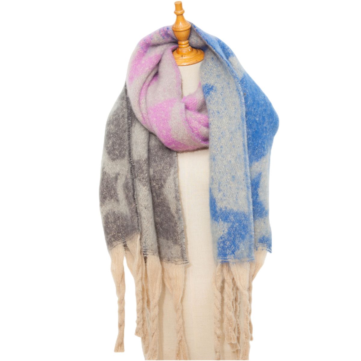 Unisex Shawl Autumn-winter thick bib hoop yarn coarse fringe jacquard star scarf_viptrois.com