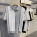 Men's Slim Fit Vertical Striped Short Sleeve Knit Shirt - Breathable Ice Silk Fabric, Business Casual & Youth Style_viptrois.com