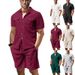 Men's Clothing Waffle Knit Short Sleeve Shirt With Pocket - Casual Button Down Collar Top In Solid Colors (Black, White, Gray, Khaki, Burgundy)_viptrois.com