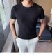 Men's Clothing Round Neck Summer New Slim Korean Style Trend Muscle Stripes Solid Color Casual Knitted Bottoming Shirt_viptrois.com