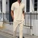 Men's Clothing New Short Sleeved Suit Men's Autumn Youth Waffle Zipper Stand Collar Polo Shirt + Trousers Men's Casual Suit_viptrois.com