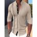 Men's Clothing Colorblock Embroidered Stand Collar Cardigan Long Sleeve Shirt_viptrois.com