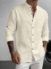 2026 American-style Men's Hawaiian-style Stand-up Collar Breathable Linen Henry Collar Casual Long-sleeved Shirt_viptrois.com
