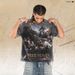 American Vintage Graffiti All-over Print Washed Distressed Loose One-piece Cut Short-sleeve T-shirt_viptrois.com