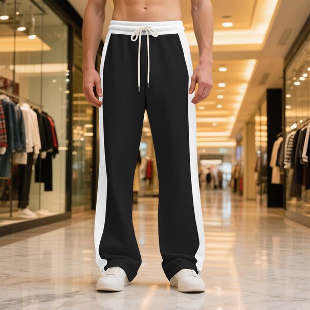 Men's Heavyweight Contrast-Panel Jogger Pants Casual Streetwear Sweatpants Black White 6 Color Options_viptrois.com