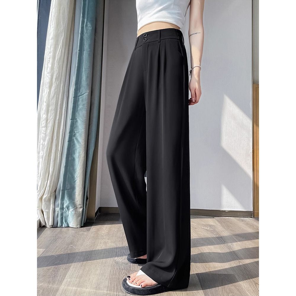 Silky Straight-Leg Trousers For Women – Cooling & Flowy Wide-Leg Office Pants (S-5XL, Wrinkle-Free Polyester, Business Casual, Breathable Fabric)_viptrois.com