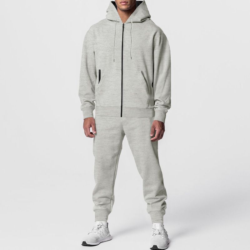 Men's Clothing Men's Solid Color Long Sleeved Trousers Hooded Sports Leisure Fleece Warm And Comfortable Suit Men_viptrois.com