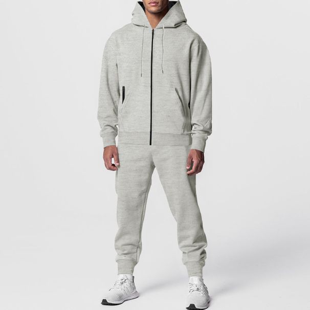 Men's Clothing Men's Solid Color Long Sleeved Trousers Hooded Sports Leisure Fleece Warm And Comfortable Suit Men_viptrois.com