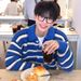 Cleanfit Autumn Blue And White Stripes Contrasting Colors Splicing Soft Waxy Knitted Cardigan Sweater Ins Trendy Sweater Jacket_viptrois.com
