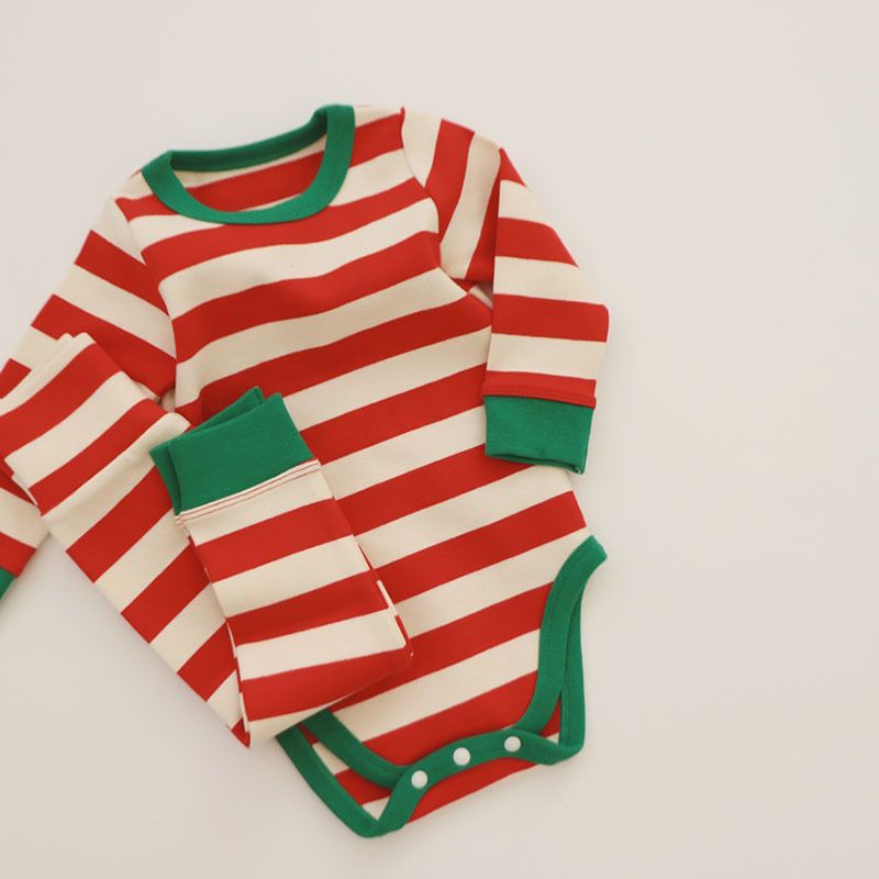 Christmas children's baby children's long sleeve striped festive suit_viptrois.com