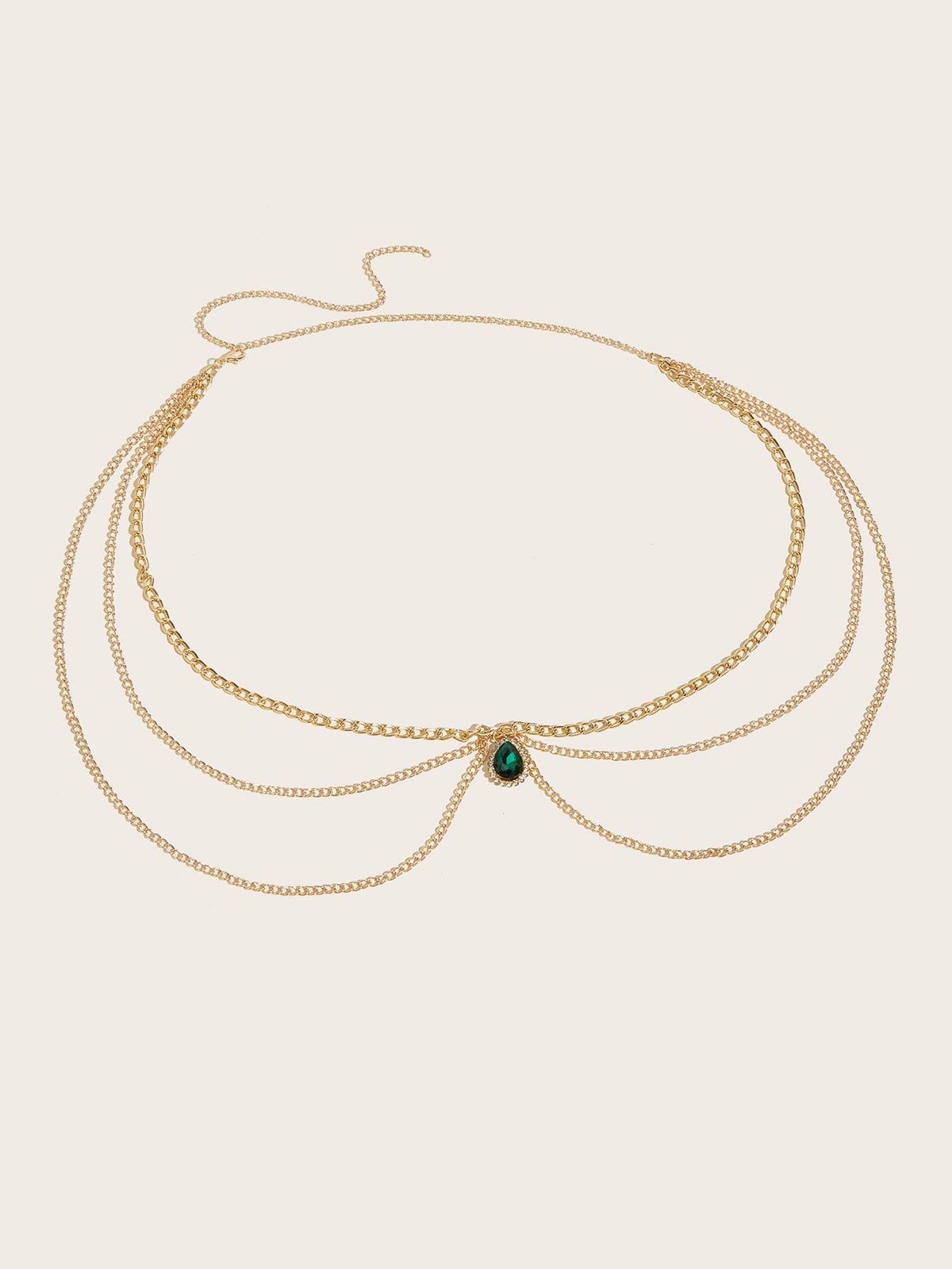waist chain Green Crystal Jewel Pendant Multi-layer wave side swing chain waist_viptrois.com