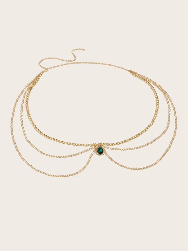 waist chain Green Crystal Jewel Pendant Multi-layer wave side swing chain waist_viptrois.com