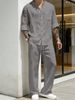 2026 Men's Fashion Shirt Long-Sleeved Retro Standing Collar Summer, Autumn, And Winter Linen Youth Long-Sleeved Pants Set_viptrois.com
