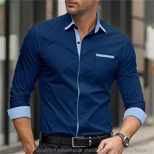 Classic Fit Men's Long Sleeve Shirt With Single Row Buttons & Functional Pockets, Breathable Stretch Polyester For Casual & Office Wear_viptrois.com