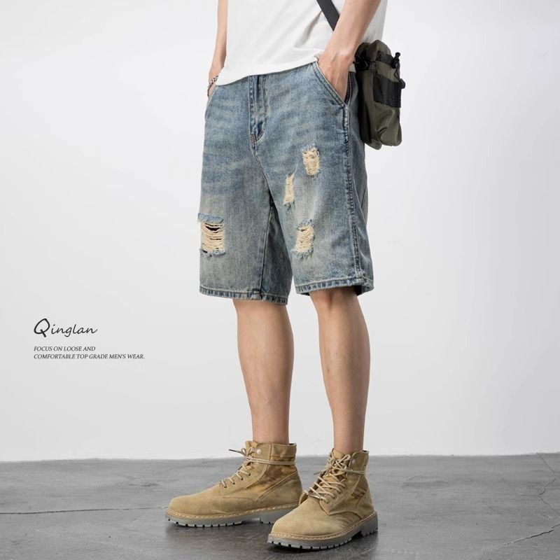 Manufacturer Wholesale American Retro Ripped Denim For Men, Loose Fit, Japanese Style, Trendy, Versatile, Cool And_viptrois.com