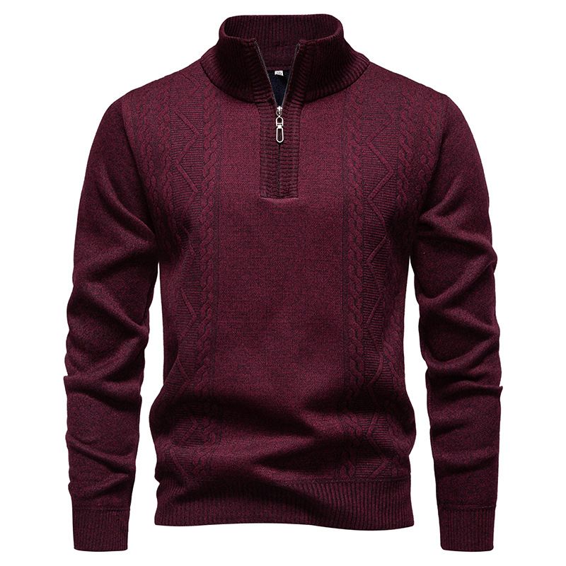 Men's Stand-Collar Half-Zip Knit Sweater – Relaxed Fit Thermal Lined Pullover (Breathable, Machine Washable, Colorfast)_viptrois.com