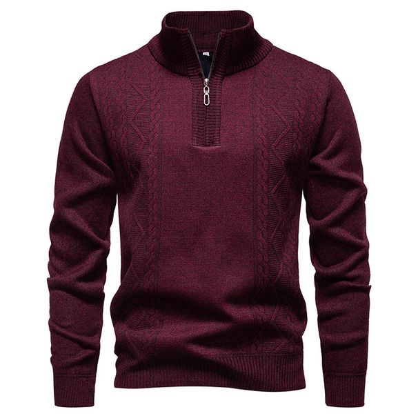 Men's Stand-Collar Half-Zip Knit Sweater – Relaxed Fit Thermal Lined Pullover (Breathable, Machine Washable, Colorfast)_viptrois.com