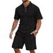Men's Clothing Summer Men's New Jacquard Button Solid Color Lapel Short Sleeved T Shirt Shorts Casual Suit_viptrois.com