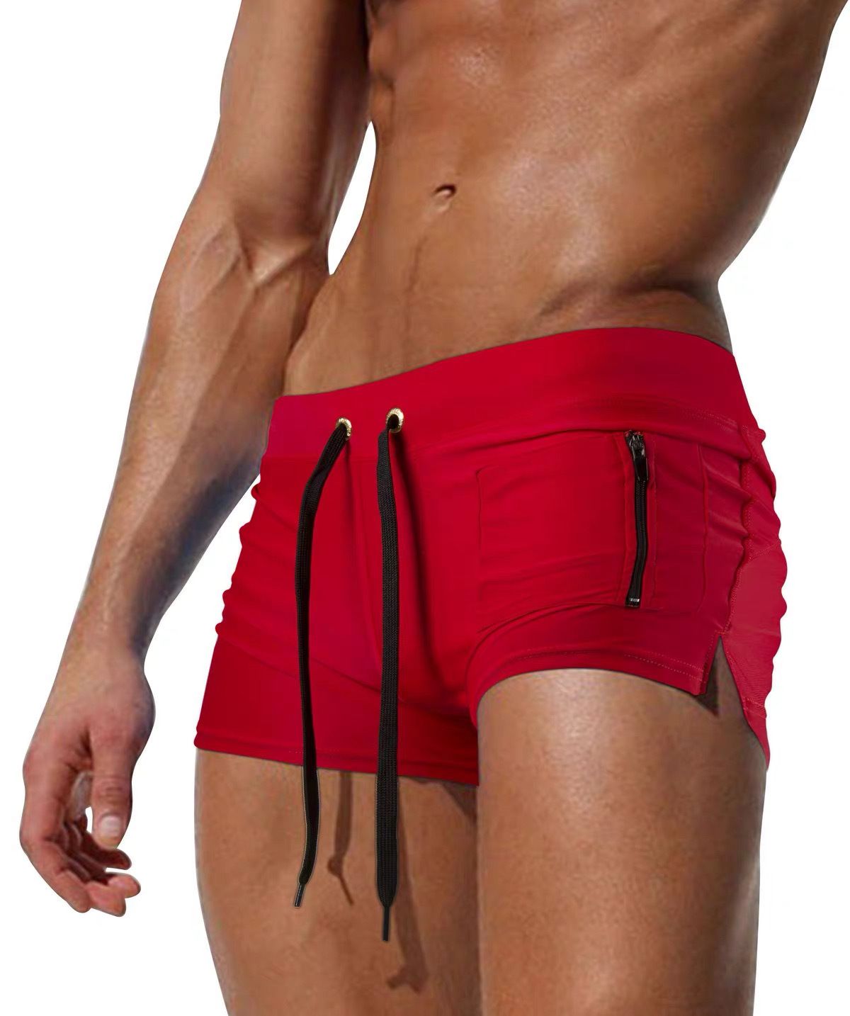 Men's Clothing Low Waist Side Pocket Sexy Men's Large Size Hot Spring Swimming Trunks Quick Drying Boxer Briefs_viptrois.com