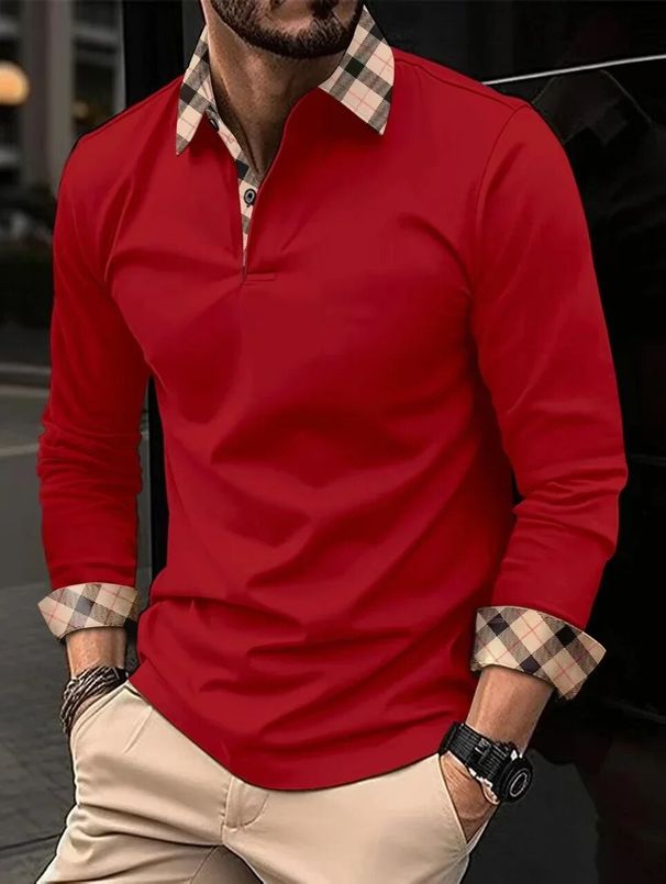 Spring Men's Long Sleeve Polo Shirt Cuff Casual Top Lapel Clothing European Size S-3XL_viptrois.com