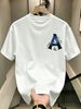 100% Cotton Men Casual T-shirt 3D Blue Diamond A Monogram With Floral Accent Print Crew Neck Short Sleeve Daily Streetwear Top_viptrois.com