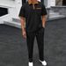 Men's Clothing Waffle Lapel Color Matching Short Sleeved Trousers Two Piece Casual Suit_viptrois.com