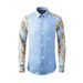 Men's Slim Fit Casual Shirt - Blue Striped Cotton Blend Patchwork Design, Comfortable & Stylish For Everyday Wear_viptrois.com