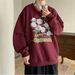 Camellia Print Hoodie Men's Retro Autumn Loose Jacket Round Neck Top_viptrois.com