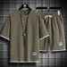 Set Of Men's Fasable Plaid Short Sleeved T-shirt, Summer New Youth Quick Drying Ultra-thin Shorts, Two-piece Set_viptrois.com