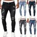 Men's Slim Fit Ripped Jeans – Straight Leg Stretch Denim With Vintage Wash & Multi-Pocket Design (6 Colors, 6 Sizes)_viptrois.com