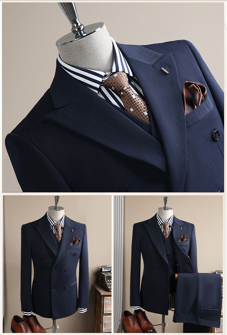 Premium Slim-Fit Men's Suit Set – Double-Breasted Blazer With Pants & Vest For Weddings, Business & Smart Casual Occasions_viptrois.com
