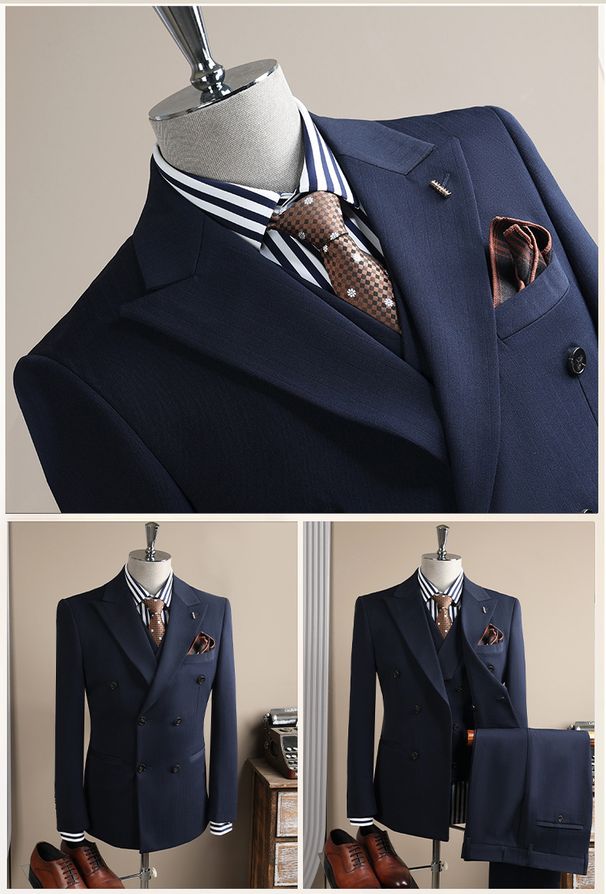 Premium Slim-Fit Men's Suit Set – Double-Breasted Blazer With Pants & Vest For Weddings, Business & Smart Casual Occasions_viptrois.com