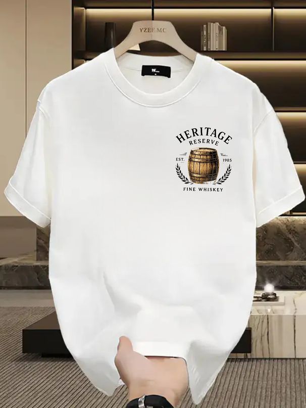 Whiskey Barrel Heritage Graphic Oversized 100% Cotton T-Shirt Men's Casual Streetwear Tee_viptrois.com