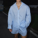 Summer Casual Lazy Style Set Loose Striped Shirt_viptrois.com